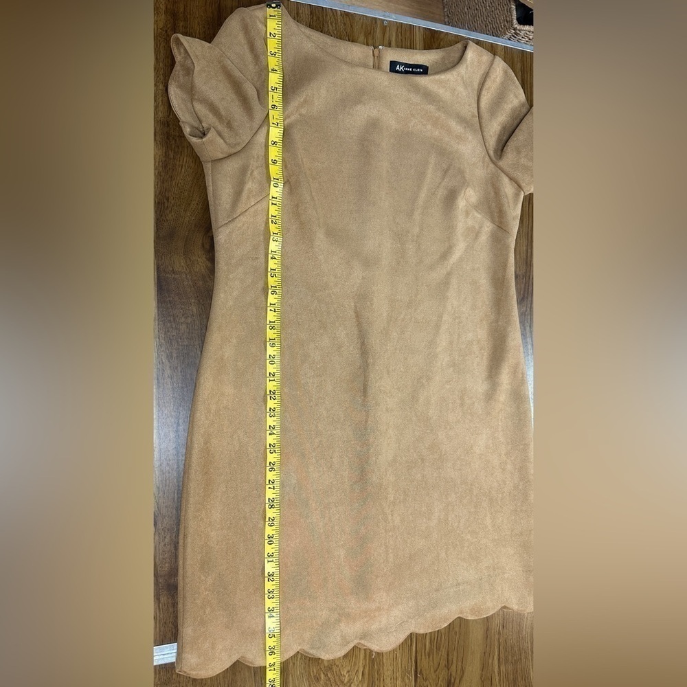 Anne Klein Short Sleeve Dress Med Brown Scalloped Hem & Sleeves Women’s Size L - Picture 3 of 9